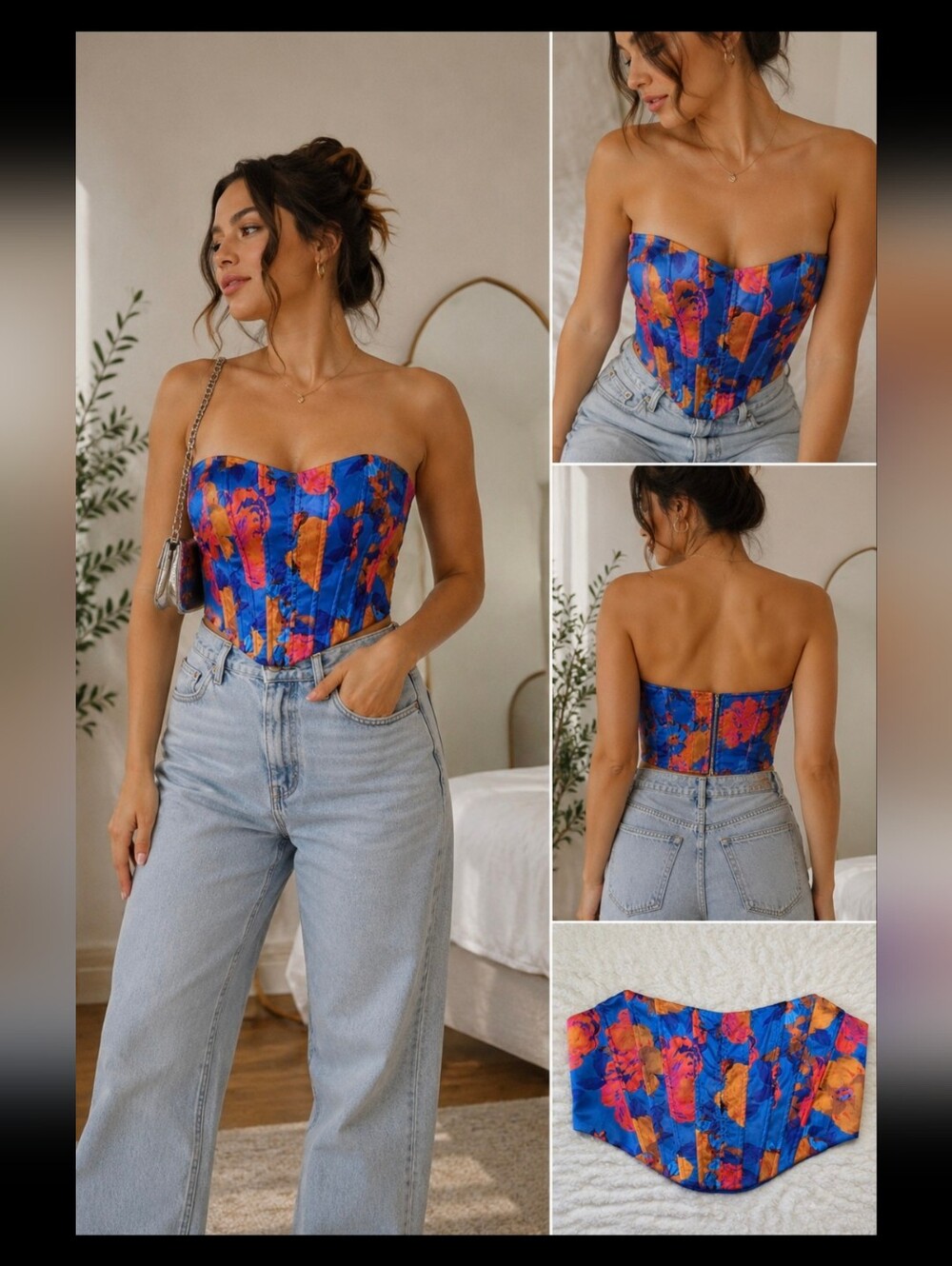 Fashion Nova Floral Satin Corset Top – Size L